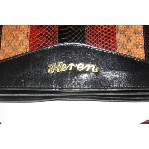 Keren Snakeskin Patchwork Saddle Bag w Lucite Chain Strap - Picture 6 of 10